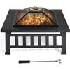 Yaheetech Braciere da Giardino Esterno Campeggio per Riscaldamento Tavolo Quadrato in Ferro con Copertura Nero 86 x 86 x 54 cm