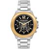 Michael Kors Orologio Sage da uomo, movimento cronografo al quarzo 44 mm con cinturino in acciaio inossidabile, 44 mm, Tono argento e nero