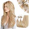 RUNATURE Extension Capelli Veri Micro Ring 30cm 50 Ciocche 40g Biondo Cenere Evidenziato Biondo Bleach #18P613