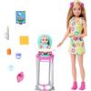 Barbie - Skipper Babysitter, playset a tema ora della pappa con bambola Skipper e bebè, include un seggiolone e 7 accessori a tema con effetto cambia colore, giocattolo per bambini, 3+ anni, HTK35
