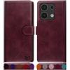 SUANPOT progettazione per Xiaomi Redmi Note 13 4G Blocco RFID Portafoglio Slot CarteSupporto Cellulare Magnetica custodia Pelle Sintetica Cover per Redmi Note 13 Vino Rosso