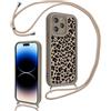 Votvloay Cover Cordino per iPhone 12 Pro Max 6,7, Corda Collana Tracolla Laccio Ragazze Custodia con Carina Leopardata Disegni, Sottile Silicone Antiurto Protettiva Case per iPhone 12 Pro Max, Cachi