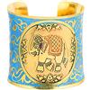 Touchstone Indian Bollywood Desire Brass Base Beautifully Rich Indian Ethnic Elephant Motif Fabulous Meenakari Enamel Thick Wrist Enhancer Designer Jewelry Cuff Bracelet in Gold Tone for Women.
