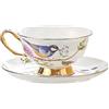 fanquare Elegante Set di Tazza e Piattino in Porcellana 200ml,Tazzina da Caffè Vintage con Uccelli e Fiori Servizio da Tè con Bordo Dorato per Colazione Pomeridiano Casa Ufficio e Regalo