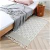 The Seeker Tappeto in cotone bianco e nero trapuntato a mano, con nappe, lavabile in lavatrice, in cotone, per soggiorno, camera da letto, cucina, ingresso (beige, 60 x 130 cm)