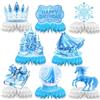 Doyomtoy Set di 8 decorazioni per feste di compleanno di Frozen, serie viola e blu, centrotavola a nido d'ape con principessa Elsa 3D, doppio lato per ragazze