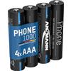ANSMANN Batteria per telefono Micro AAA, 1000 mAh NI-MH 1,2 V, 4 pezzi, ricaricabile, potente, ideale per DECT Phone, cordless, baby monitor, batteria di ricambio