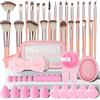 LOPHE Pennelli Make Up Pennelli Trucco 51 Pz Pennelli Trucco Viso Pennello Fondotinta Morbido Vegano Pennello Fard Pennello Bronzer Contour Pennello Evidenziatore-Rosa