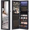 SONGMICS Specchio Portagioie con 6 Luci a LED, Alto 120 cm, Armadietto Portagioie da Parete o Porta con Chiusura e Specchio, 2 Cassetti, 10 x 37 x 120 cm, Nero JJC093B01
