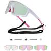 Suertree Occhiali da ciclismo da uomo, fotocromatici, sportivi, con montatura miopi, UV400, per ciclismo, corsa, attività all'aperto, bianco+rosa