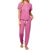 Famulily Pigiama da donna, 2 pezzi, leggero, a maniche corte, con lacci, top e vita elasticizzata, pantaloni da jogging con tasche, leopardo, XL