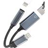 zoyuzan Adattatore da Lightning a USB per iPhone (2 in 1) e presa di ricarica OTG 3.0 cavo stick jack per fotocamera digitale connettore cellulare tastiera lettore di schede splitter cavo di trasferimento per