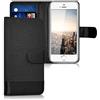 kwmobile Custodia Compatibile con Apple iPhone SE (1.Gen 2016) / iPhone 5 / iPhone 5S Cover Portafoglio - Case Chiusura Magnetica Portacarte Tessuto Similpelle antracite/nero