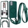 MBSLFY Magnetica Cover per Samsung Galaxy A72 5G con Cordino, Compatibile con MagSafe, Silicone Case con Regolabile Cordino da Collo Nylon Catena Collana Tracolla Corda, Verde scuro