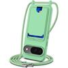 SLWYF Custodia per Google Pixel 9/Google Pixel 9 Pro Cover con cordino regolabile, con porta carte, Silicone Antiurto TPU Regolabile Stylish custodia a tracolla, Verde