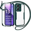 Jrkvniv Cover per Xiaomi Redmi Note 13 Pro Plus 5G con Cordino,360 Gradi Trasparente Custodiacon con Protezione Schermo Integrata,Bumper Rugged Custodia con Regolabile Tracolla Corda Collana -Verde