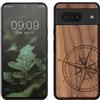 kwmobile Custodia Compatibile con Google Pixel 8 Cover - Back Case in Legno con Bumper in Silicone TPU - Bussola vintage marrone scuro