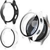 Haofun 2 Pezzi Cover per Samsung Galaxy Watch 7 44mm, con 9H HD Ultra Vetro Temperato Pellicola Protettiva, PC Protettiva Custodia, Protezione Completa - Trasparente + Nero