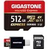 Gigastone 【Progettato per Switch 2】GIGASTONE microSDXC Express 512 GB, SD 7.1, R/W fino a 880/650 MB/s, A1 V30 U3, compatibile con Switch 2 e fotocamere professionali, con adattatore SD e lettore USB-C.