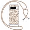 ZhuoFan Custodia con Cordino per Google Pixel 8 Pro 5G, Trasparente Aesthetic Modello Leopardo Disegni Cover con Collana Marrone Antiurto Case Regolabile Cellulare Girocollo per Femmina, 01