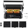 AMZCHEF Griglia a contatto XL 6 in 1 con sensore di temperatura & GrillBoost 280℃ - Griglia elettrica con 6 programmi, 2 zone, 4 piastre intercambiabili - bistecca, waffle, panini, lavabile in