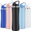 SUPPRUI Borraccia isolata, 600 ml, in acciaio inox, con cannuccia, in metallo, a doppia parete, a prova di perdite, mantiene le bevande calde e fredde (nero)