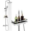 HOMELODY Sistema doccia con termostato e ripiano doccia cromato - Set completo con soffione doccia a pioggia, 3 tipi di getti in ABS, blocco di sicurezza a 38 °C, doccia a pioggia con rubinetto