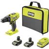 Ryobi Trapano a Percussione 18V con 2 Batterie 2.0 Ah, Caricabatterie, Set Inserti e Borsa, Coppia 50 Nm, Mandrino 13 mm, 2 Velocità, Compatto e Potente, R18PD32-2C20SP