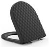 YEAUPE PRO Tavoletta WC Universali D Forma, Copriwater, Sedile WC Chiusura Ammortizzata con Sgancio Rapido a un Pulsante, Modello di installazione allegato, Trama di rombo Nero, 43,5 * 36,2 CM