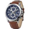 PINDOWS Orologio da uomo analogico al quarzo cronografo impermeabile luminoso orologio da polso con cinturino in pelle nero marrone per abbigliamento business e casual