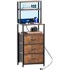 CAIYUN Comodino con LED e funzione di ricarica, tavolino con 4 ripiani, divano con 3 cassetti in tessuto, comodini con libreria, tavolino per soggiorno, camera da letto (marrone vintage)