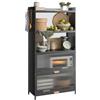 NETEL Scaffale da Cucina Inossidabile a 5 livelli, Mensola Microonde con Ruote e Pedane, Mobile Salvaspazio, Ripiano per Microonde, Organizer Cucina Nero 70 * 32 * 145CM