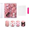 Tastetreasure 96 pezzi Press on Nails French con fiocco, motivo leopardo rosa corto, unghie artificiali, copertura completa per unghie, set con adesivi e lima per unghie