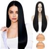 MUNSKT Parrucca lunga dritta nera resistente al calore in fibra sintetica capelli dritti e rete per capelli per Halloween, feste, cosplay, anime, carnevale accessori vestito fantasia