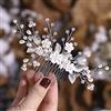 Edary Pettine per capelli da sposa con fiori e perline, accessorio per capelli per donne e ragazze (argento)