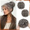 Sofeiyan 2PCS chignon finto per capelli,Ondulato Chignon Finto per Capelli con Elastico,Sintetica Coda di Posticci per Capelli per Donne,Miscela Di Castano E Grigio