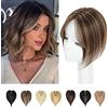 Lasunork Topper per Diradare i Capelli da Donna, Veri, per Aggiungere Volume Extra, Extension con Base Svizzera, 25,4 cm (Castano Medio Biondo Misto)
