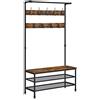 VASAGLE Appendiabiti, Grande Mobile da Ingresso con Panca, 9 Ganci, Scarpiera, Barra Attaccapanni, 41,5 x 100 x 182 cm, per Corridoio Soggiorno Camera da Letto, Marrone Vintage e Nero HSR47BX
