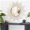 HLFMVWE Specchio da parete Art Gold Sunburst con cornice in metallo ferro e filo di ferro, a parete, per arredamento casa, soggiorno, camera da letto, bagno, ingresso, 30 x 30 cm