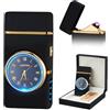 SKRFIRE Accendino Elettrico Moderno USB - Accendino al Plasma Minimalista con Torcia e Display Orologio, Finitura Metallica Opaca, Regalo Personalizzato per Coppie - Per Casa e Viaggi(nero opaco)