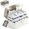 Mihoho Grande scatola per medicinali a 3 strati, organizer per medicinali a 3 livelli, organizer per scatole di immagazzinaggio con scomparti, custodia per kit di emergenza per la famiglia (bianco K)