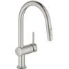 Grohe Minta Touch 31 358 DC2 Miscelatore monocomando elettronico cucina doccetta estraibile a due getti e attivazione del flusso di acqua con solo tocco della mano finitura Cromo spazzolato - 31358DC2