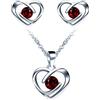 Yumilok-Collana con ciondolo per donna S925 argento sterling semplice cuore vuoto amore zircone orecchini a bottone in argento sterling combinazione set moderno e bello(rosso)