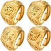 JewelryWe 3 PCS Oro Tutto Bene Uomo Maschile Anello in 18K 18 Carati Oro Autentico Dorato Kanji Ricco Fortuna Ricchezza Taglia Regolabile Regalo