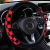 Duories Coprivolante in peluche, caldo coprivolante per auto, telescopico, antiscivolo, morbido, motivo a scacchi, coprivolante invernale, per accessori auto, 36 - 39 cm, nero e rosso