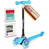 kinnaz ONE, oltre 100.000 scooter per bambini 3 anni venduti, scooter da 2 a 7 anni, scooter bambini 4 anni, ruote LED, pieghevole, altezza regolabile, tagkeeper, azienda hamburger, Light Blue