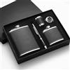 MeYuxg Fiaschetta regalo personalizzata 8oz+3oz, pelle nera con bicchiere da liquore in acciaio inox, penna firma, imbuto - per uomini regali per la festa del papà