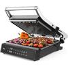 Olvy Grill Elettrico a Contatto 2000W PFAS Free Piastra Antiaderente Rimovibile 5 Programmi Automatici Apertura 180° Termostato Timer Panini Carne Verdure