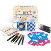 ELESKY Kit Tazze da Dipingere 2 Tazze in Ceramica da Decorare 12 Pennarelli per Porcellana a Asciugatura Rapida 12 Stencil Design (24 Motivi) Astuccio & Istruzioni - Set Fai da Te Regalo