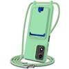 SLWYF Custodia per Motorola Moto G04/G04S/G24/E14 Cover con cordino regolabile, con porta carte, Silicone Antiurto TPU Regolabile Stylish custodia a tracolla per Motorola Moto G04/G04S/G24/E14, Verde